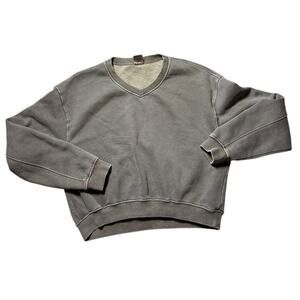Vintage Olive Taupe V Neck Sweatshirt Boxy Fit
